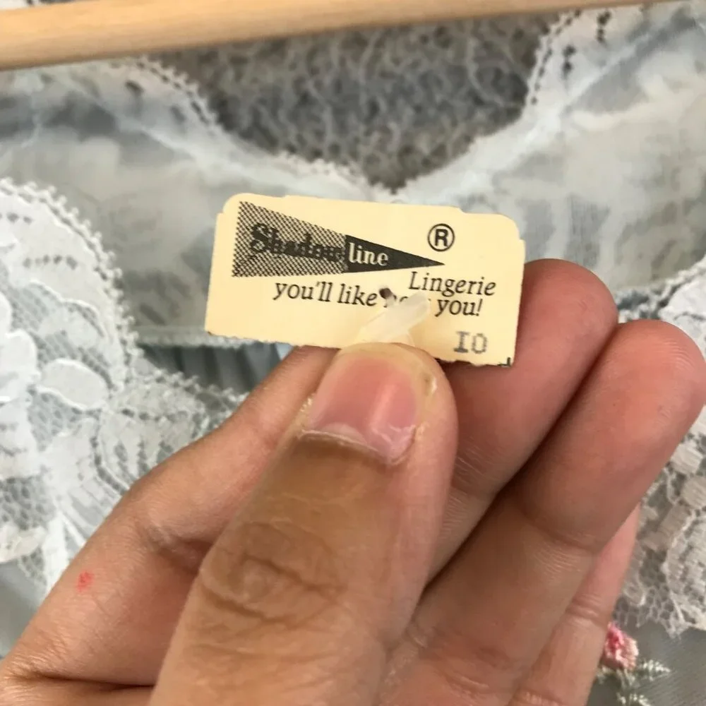 Vintage Shadowline Bridgerton Nightgown Boudoir PJs size 10 petite Blue 70s Lace - Picture 6 of 14